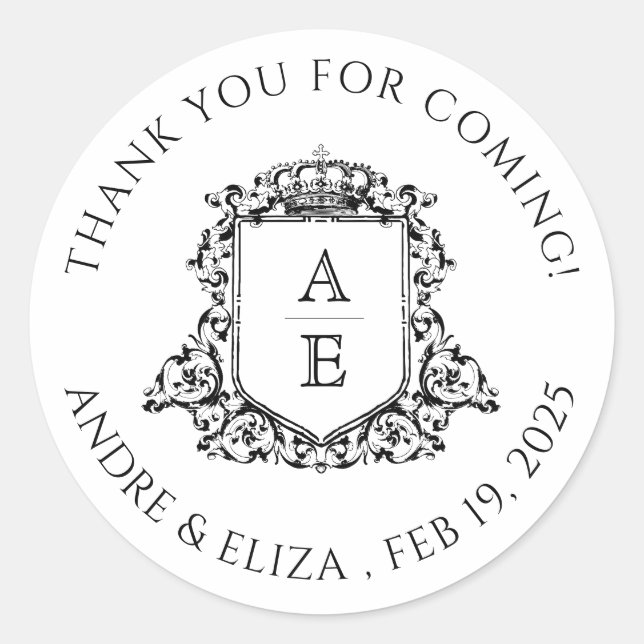 Royal Crest Emblem Monogram  Classic Round Sticker (Front)