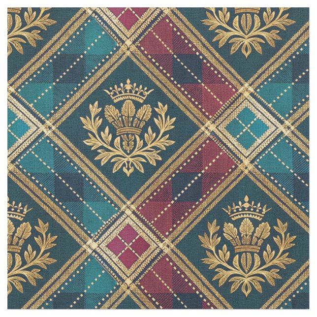 Royal Crest Scottish Tartan Plaid Design Pattern Fabric (Close Up)