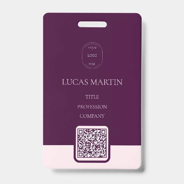 Royal Crimson QR code Employee Name Badge ID Badge (Front)