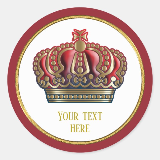 Royal Cross Crown - Gold Blue Red Classic Round Sticker (Front)