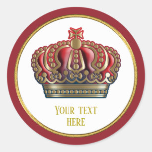 Royal Cross Crown - Gold Blue Red Classic Round Sticker