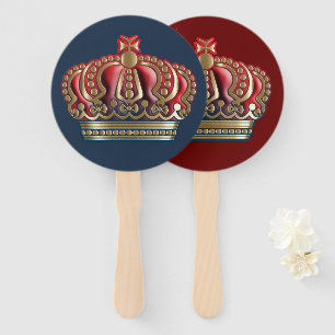 Royal Cross Crown - Gold Blue Red Hand Fan