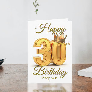 Royal Crown and Golden Accents 30th Birthday Card