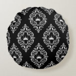 Royal Crown Black and White Damask Round Pillow<br><div class="desc">Royal Crown Black and White Damask Round Throw Pillow</div>