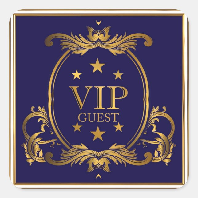Royal Crown Blue and Gold Flourishes Wedding VIP Square Sticker (Front)