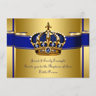 Royal Crown Blue and Gold Prince Baptism Invitation
