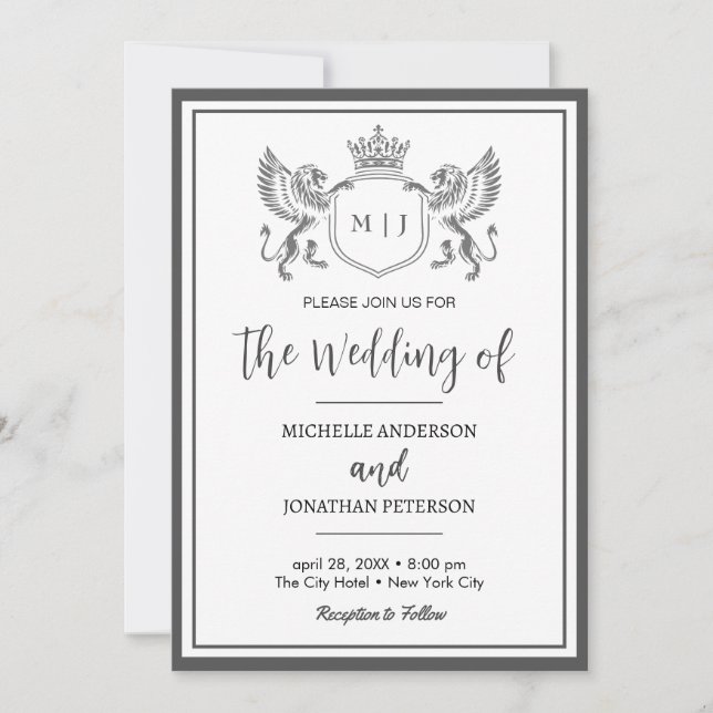 Royal Crown Emblem Lions Monogram Photo Wedding    Save The Date (Front)