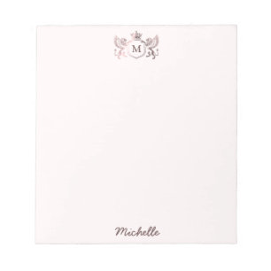 Royal Crown Emblem Lions Monogram Script Rose Gold Notepad