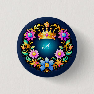 Royal Crown Floral Frame 3 Cm Round Badge
