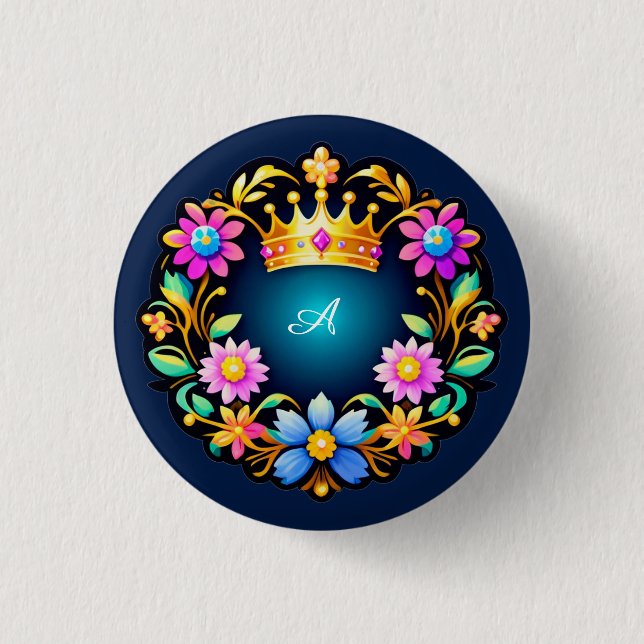 Royal Crown Floral Frame 3 Cm Round Badge (Front)