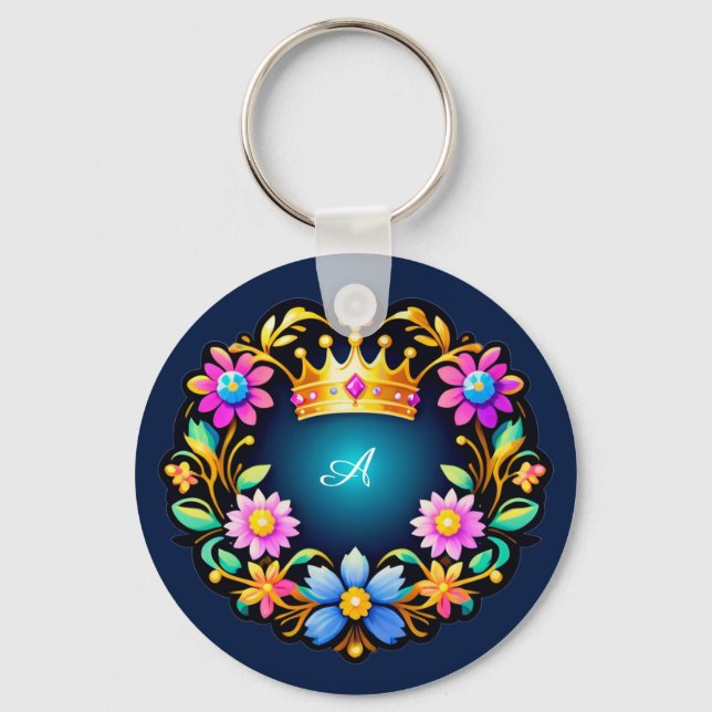 Royal Crown Floral Frame Key Ring (Front)