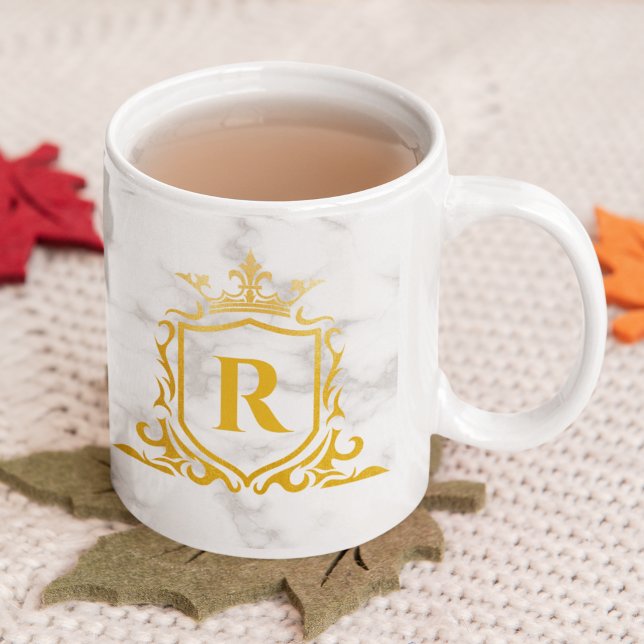 Royal Crown Initial Letter Monogram Name Marble Coffee Mug (Creator Uploaded)