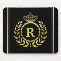 Royal Crown Laurel Wreath Black Gold Monogrammed