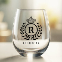 Royal Crown Laurel Wreath Black Monogrammed Name