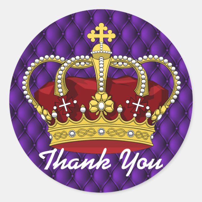 Royal Crown & Royal Purple Pin Tucks Baby Shower Classic Round Sticker (Front)