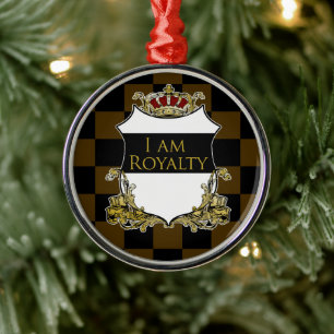Royal Crown Shield Black Yellow Checker Metal Ornament