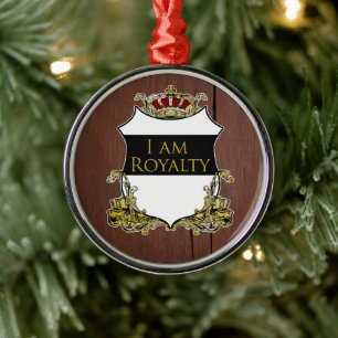 Royal Crown Shield Rustic Dark Wood Luxury Metal Ornament