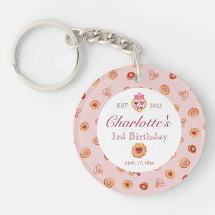 Royal Crown Tea Party Pattern Pink Birthday Photo Key Ring
