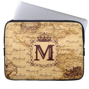 Royal Crown Vintage Name Pattern Beige Laptop Sleeve