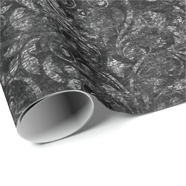 Royal Damask Crushed Velvet Black  Burgundy Maroon Wrapping Paper (Roll Corner)