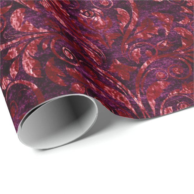 Royal Damask Crushed Velvet Purple Maroon  Burgund Wrapping Paper (Roll Corner)