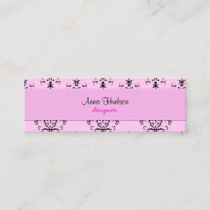 Royal Damask, Ornaments, Swirls - Pink Black Mini Business Card