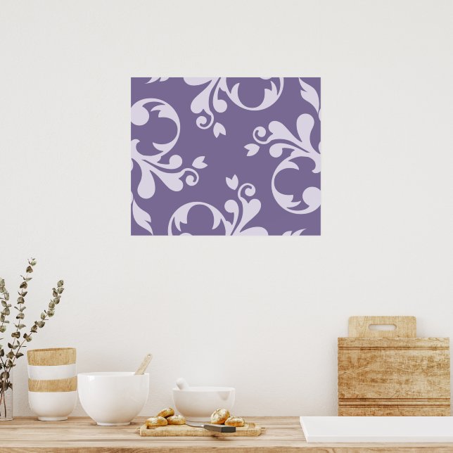 Royal Damask, Ornaments, Swirls - Purple White Poster (Kitchen)