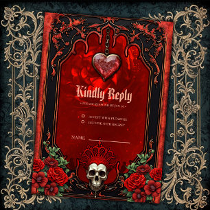 Royal darkness, a gothic heart and skull. RSVP card