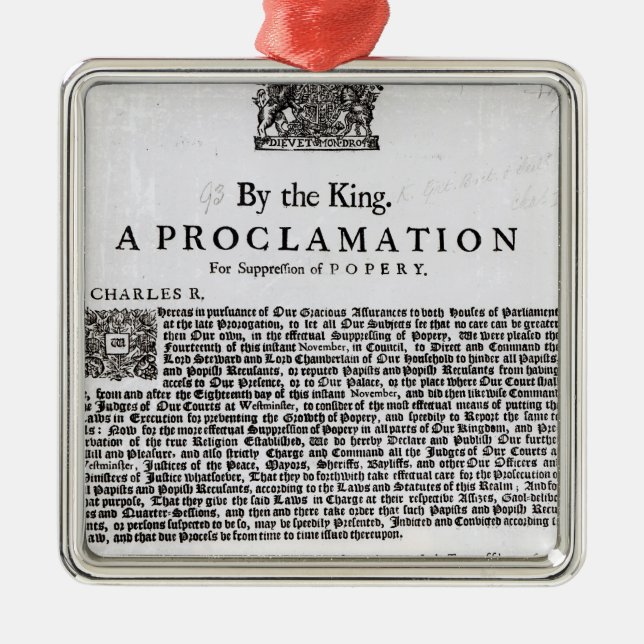 Royal Declaration, 1675 Metal Tree Decoration (Front)