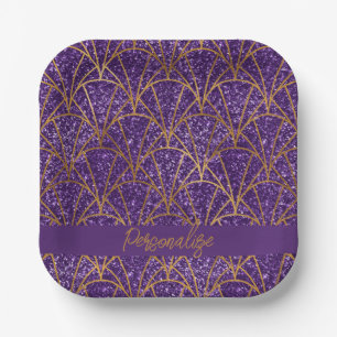Royal Deco Purple Glitter Gold Geometric Elegant Paper Plate