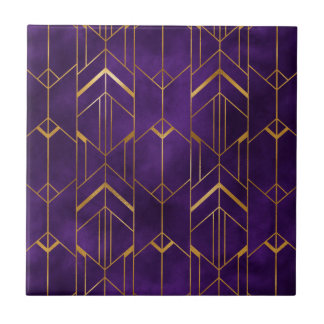 Royal Deco Purple Gold Abstract Geometric Pattern Ceramic Tile