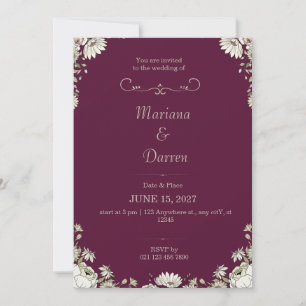 Royal Deep Purple & White Floral Wedding Invite