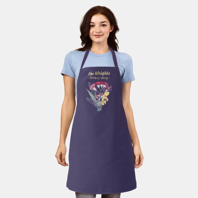 Royal diamonds purple floral illustrated custom  apron (Worn)