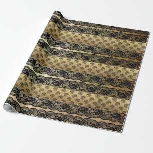 Royal Dragon Golden Black Lace Heraldic Vip Wrapping Paper