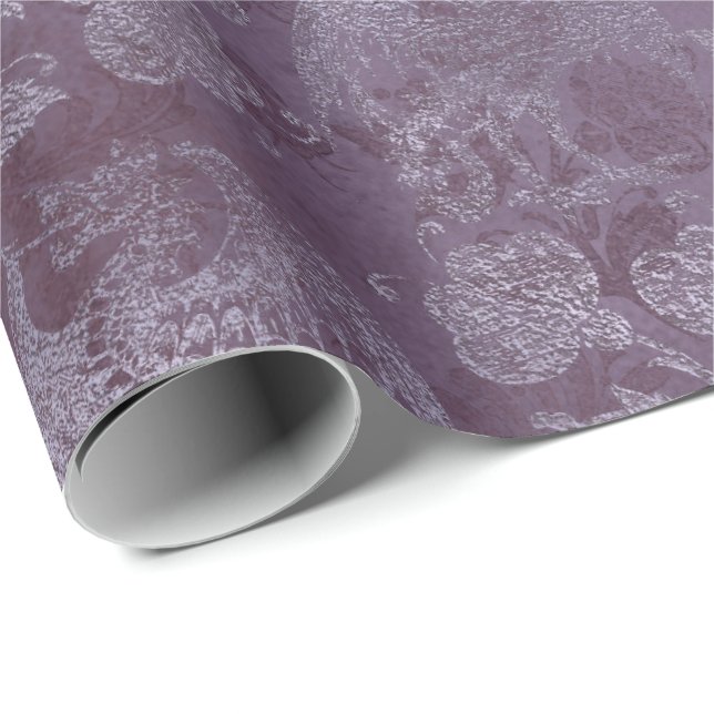 Royal Dragon Violet Script Purple Floral Grunge Wrapping Paper (Roll Corner)