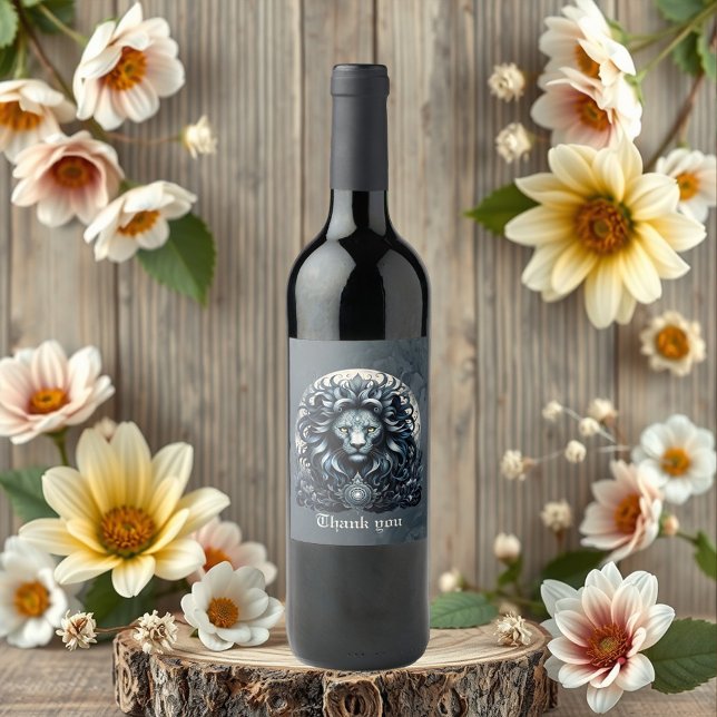 Royal elegance, a majestic gaze ornate lion's head wine label (Creator Uploaded)