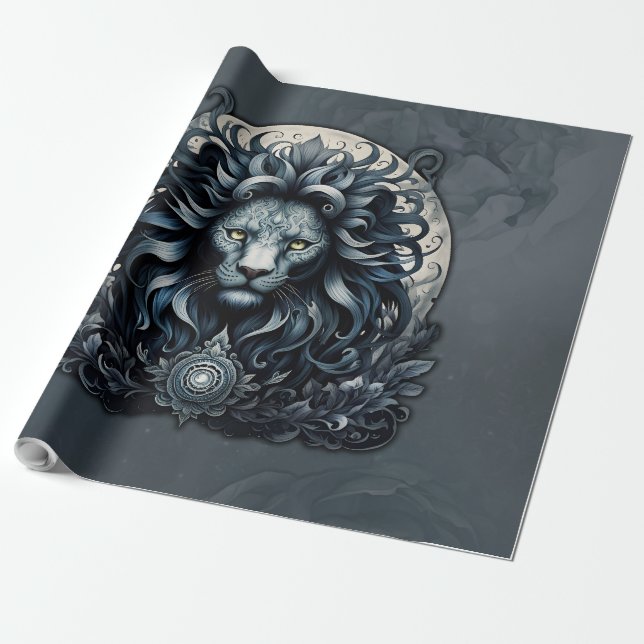 Royal elegance, a majestic gaze ornate lion's head wrapping paper (Unrolled)