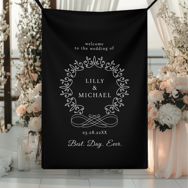 Royal, Elegant, "Best-Day-Ever" Wedding Banner (Royal, Elegant, "Best-Day-Ever" Black & White Wedding Banner with your  name. date and text.)