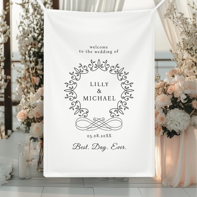 Royal, Elegant, "Best-Day-Ever" Wedding Banner (Royal, Elegant, "Best-Day-Ever" White Wedding Banner with your  name. date and text.)