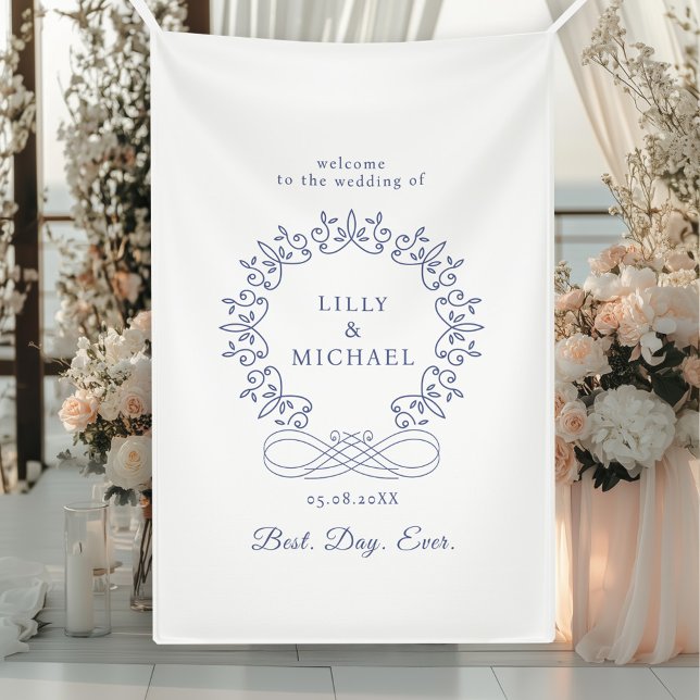 Royal, Elegant, "Best-Day-Ever" Wedding Banner (Royal, Elegant, "Best-Day-Ever" White Wedding Banner with your  name. date and text.)
