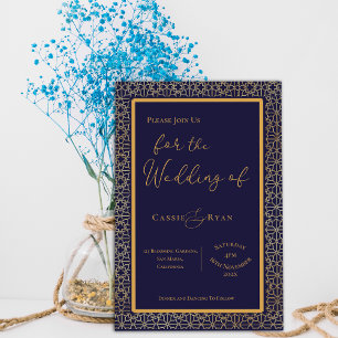 Royal Elegant Blue and Gold Wedding invitation