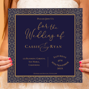 Royal Elegant Blue and Gold Wedding invitation