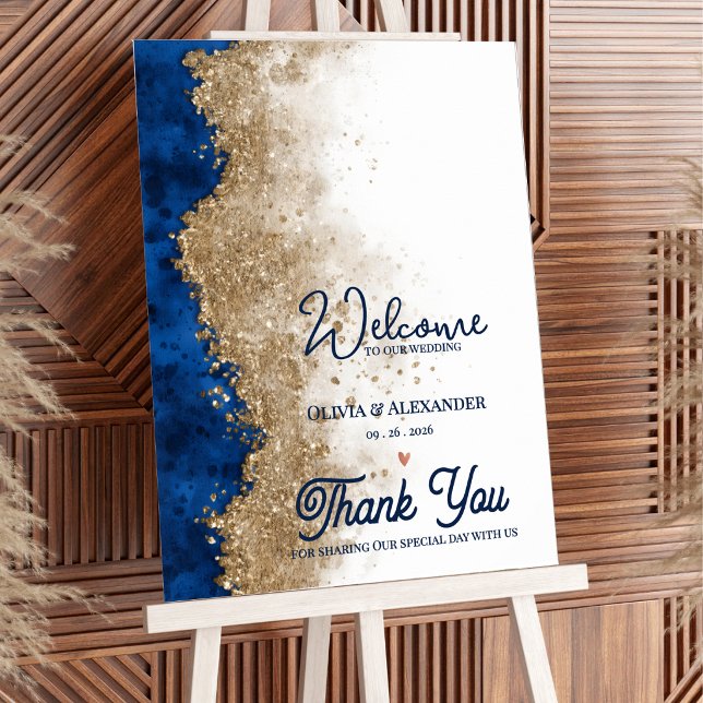 Royal Elegant Navy Blue Gold Wedding Welcome Poster (Royal Blue Gold Wedding Welcome Sign | Elegant Navy Blue Gold Wedding Welcome Poster)
