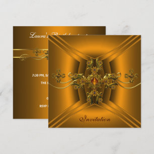 Royal Elegant Ornate Amber Gold Jewel Party 2 Invitation