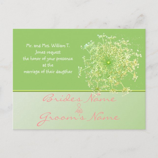 Royal Elegant Pink Queen Anne's Lace Wedding Invit Invitation Postcard (Front)