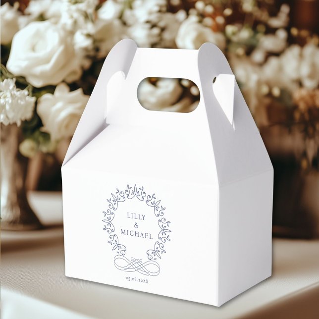 Royal, Elegant,  Wedding Favour Box (Customer-specific, elegant, royal, crest, white, Wedding Favor Boxes with your name & date)