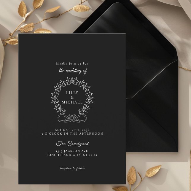 Royal, Elegant, Wedding Invitation (Royal, Elegant, Wedding Invitation, black and white. Handwriting font.)