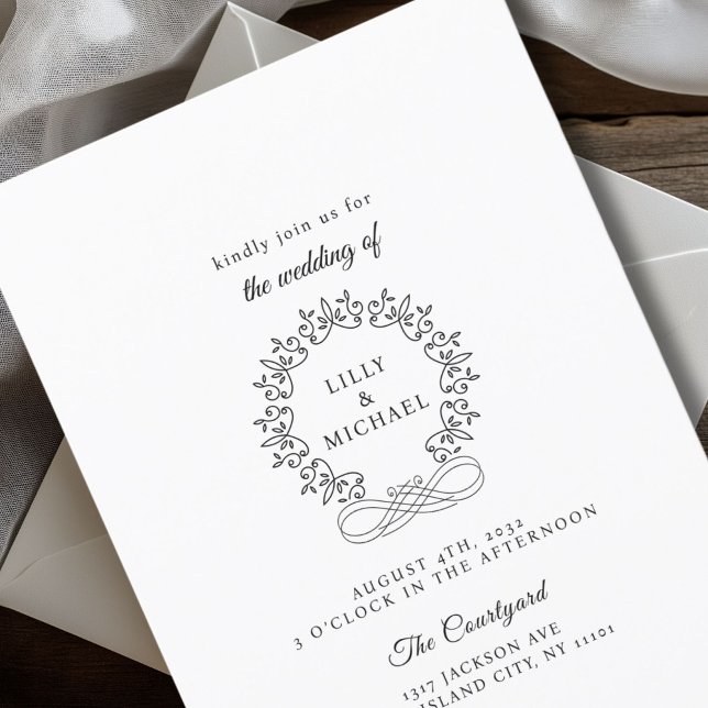Royal, Elegant, Wedding Invitation (Royal, Elegant, Classic, White Wedding Invitation with scripted font. Personalized in minutes.)