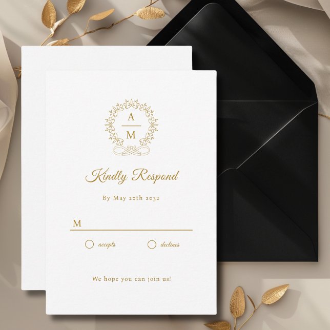 Royal, Elegant, Wedding RSVP Enclosure Card (Monogram, Royal, Elegant, White, Wedding RSVP Cards with scripted font. Personalized in minutes.)