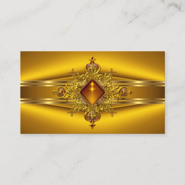 Royal Elegant Yellow Gold Rich Ornate Jewel Business Card (Front)